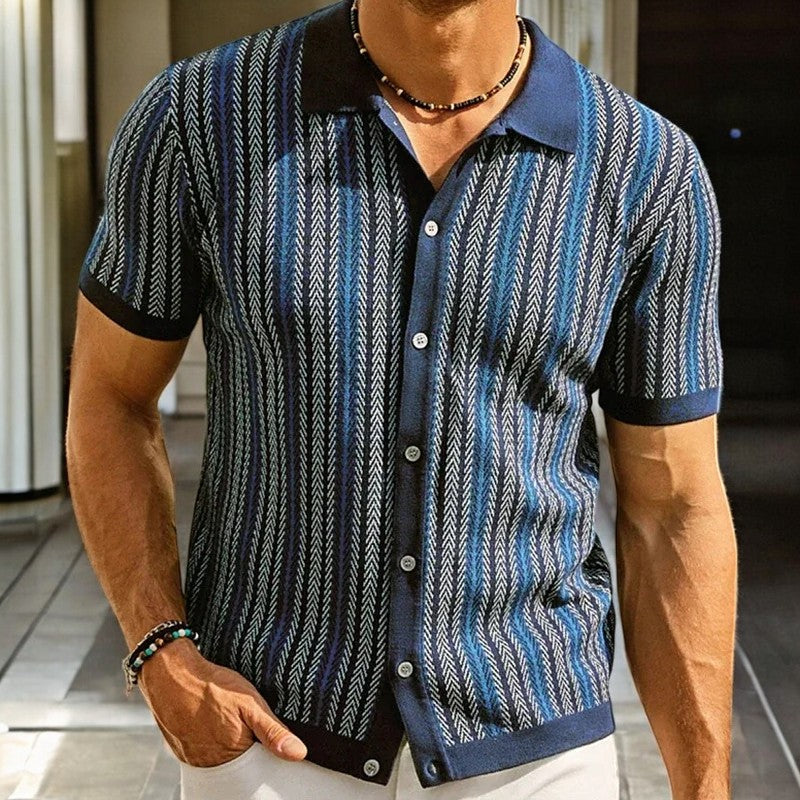 Lennox | Knit Striped Shirt – Men's Short Sleeve Button Up Summer Shirt