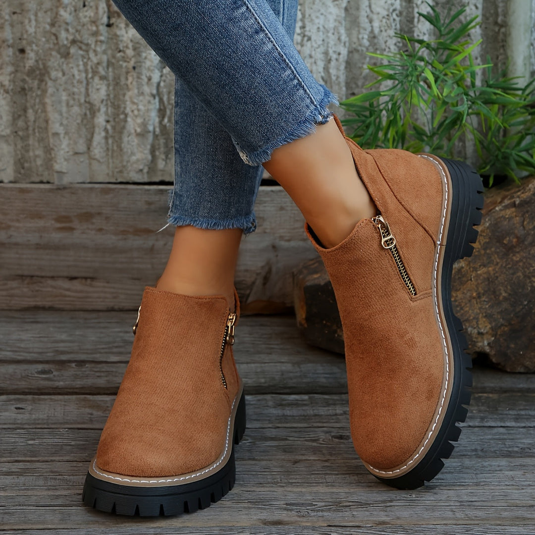 Zeva | Cheetah Print Side Zip Chunky Lug Sole Ankle Boots