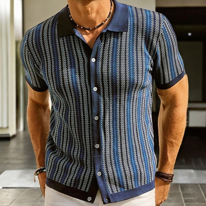 Lennox | Knit Striped Shirt – Men's Short Sleeve Button Up Summer Shirt