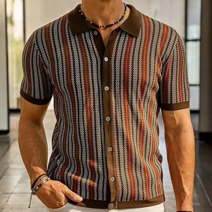 Lennox | Knit Striped Shirt – Men's Short Sleeve Button Up Summer Shirt