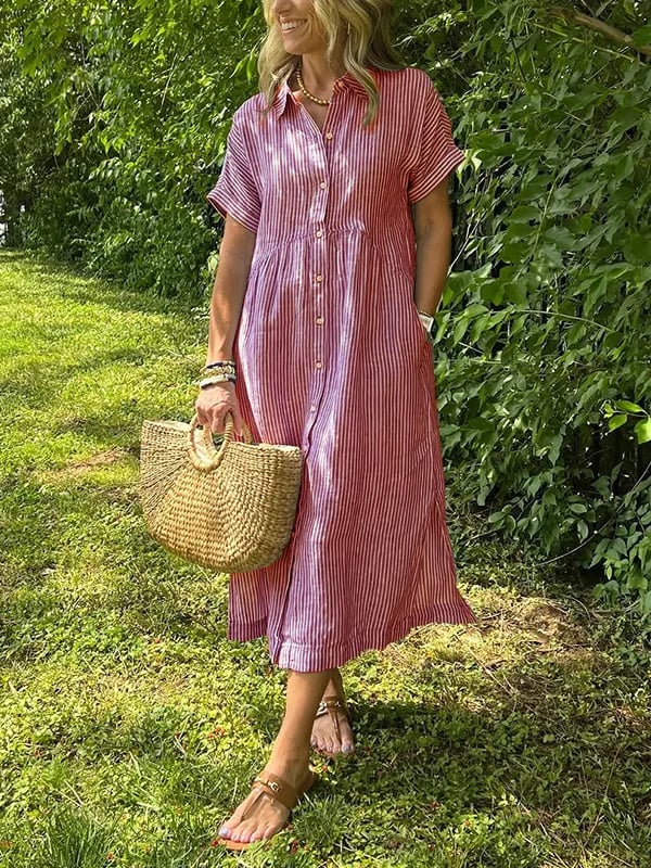Brielle | Striped Shirt Dress – Casual Linen Midi Summer Dress