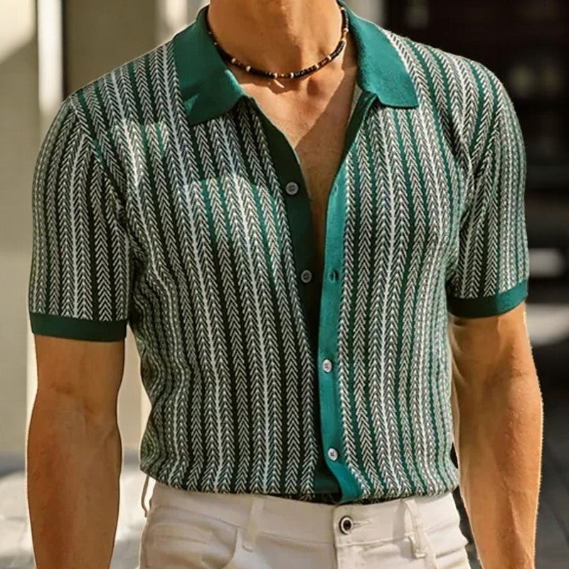 Lennox | Knit Striped Shirt – Men's Short Sleeve Button Up Summer Shirt