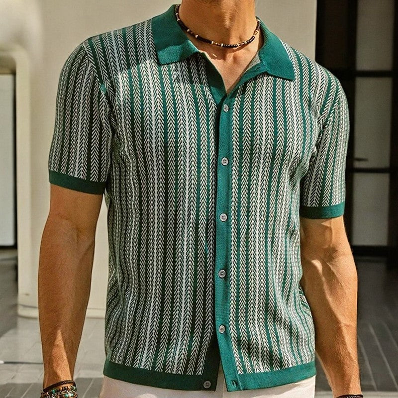 Lennox | Knit Striped Shirt – Men's Short Sleeve Button Up Summer Shirt
