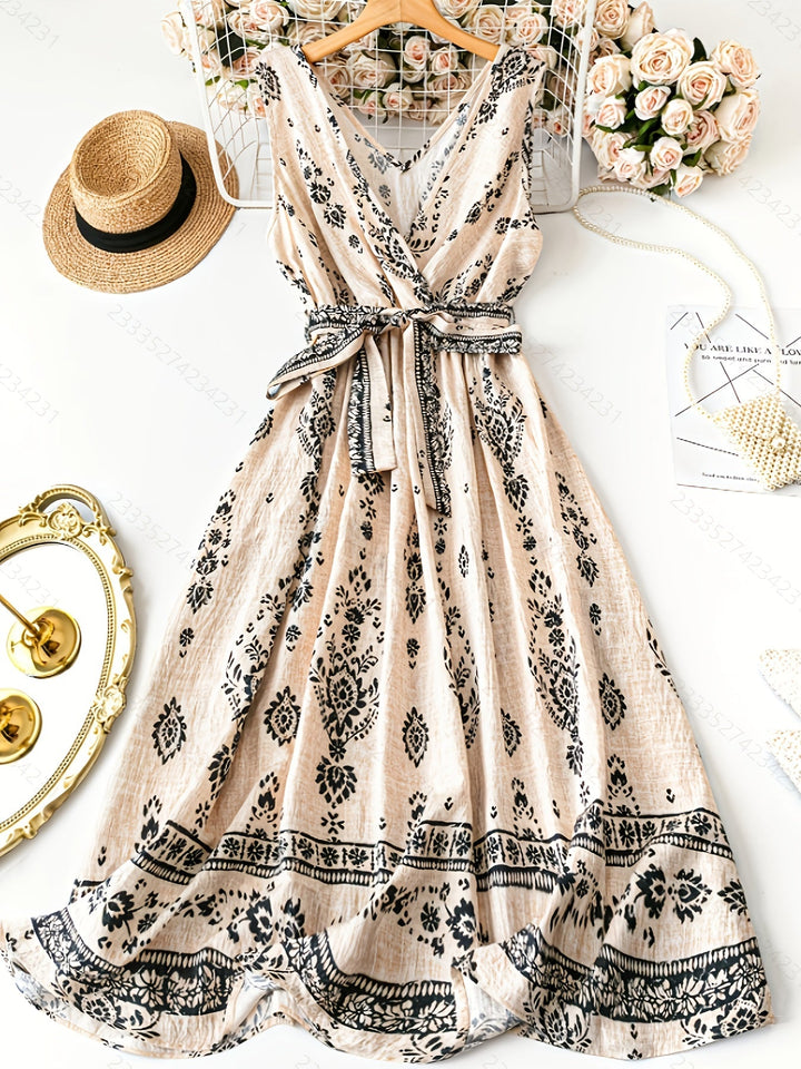 Zahara | Women's V-Neck Belted Boho Floral Summer Dress