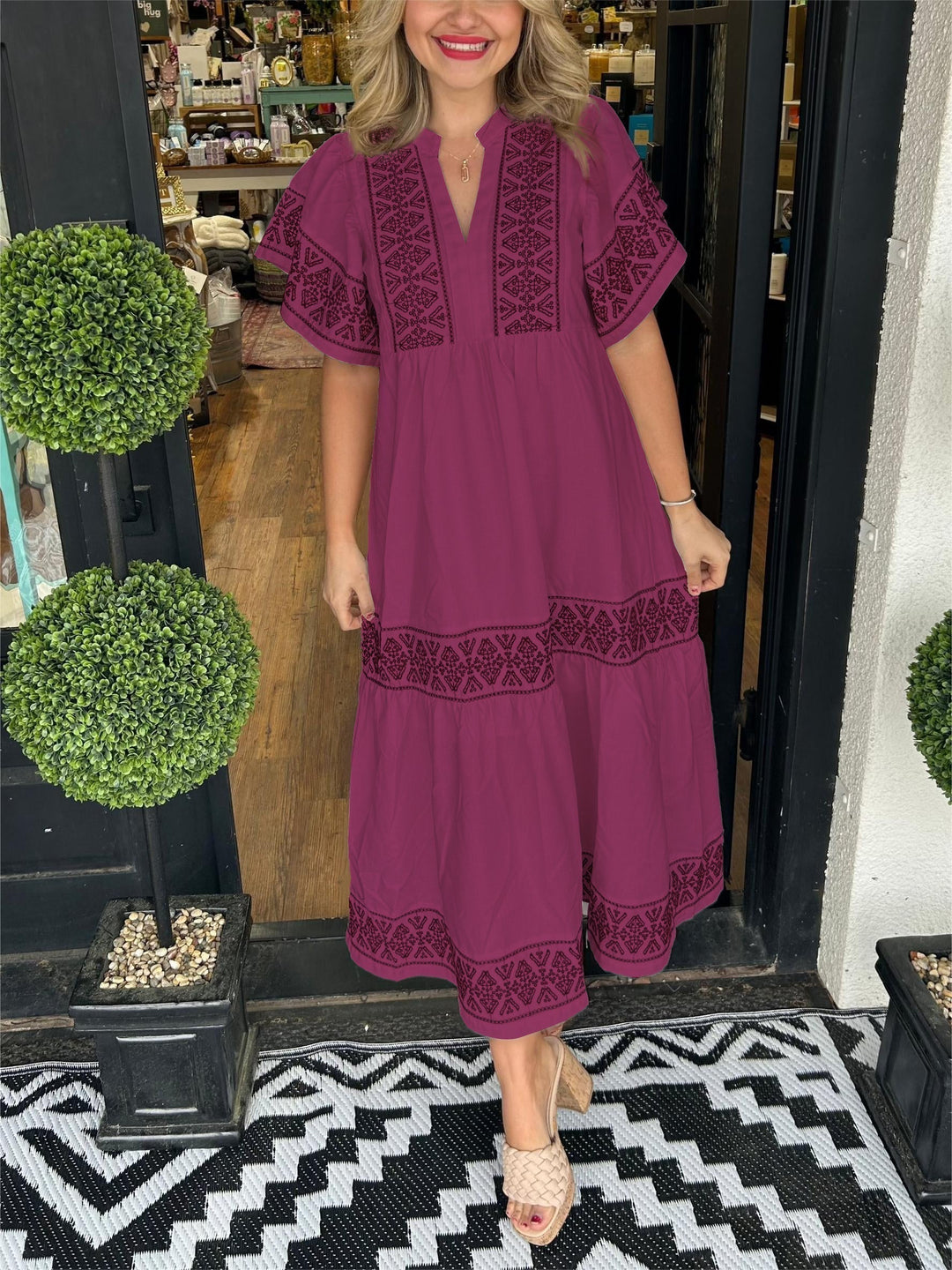 Kalinda | Tribal Embroidered Tiered Maxi Boho Dress
