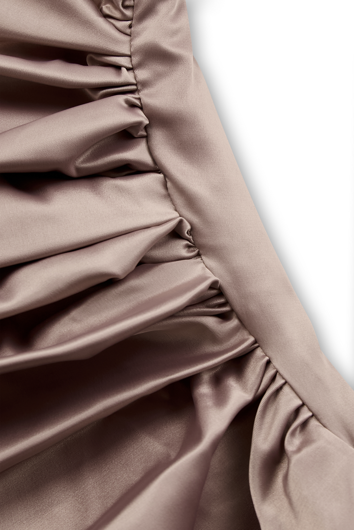 Loretta | One Shoulder Ruched Satin Fishtail Maxi Formal Dress