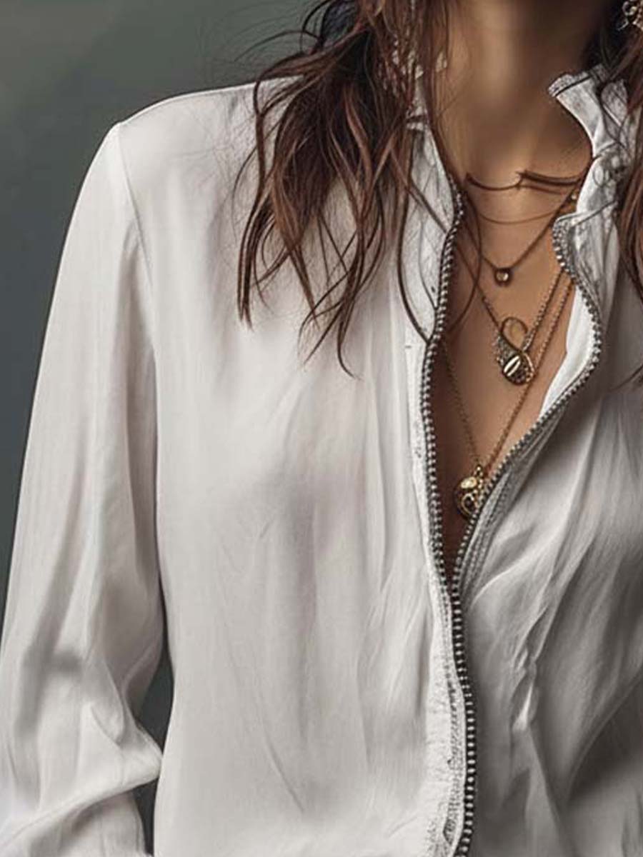 Sage | Frill Cuff Lace Trim Button Womens Blouse