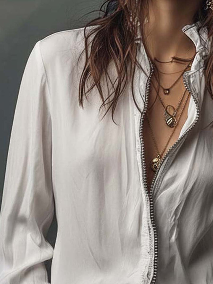 Sage | Frill Cuff Lace Trim Button Womens Blouse