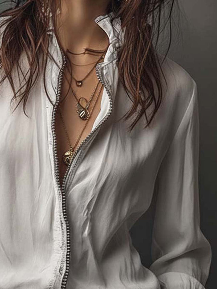 Sage | Frill Cuff Lace Trim Button Womens Blouse