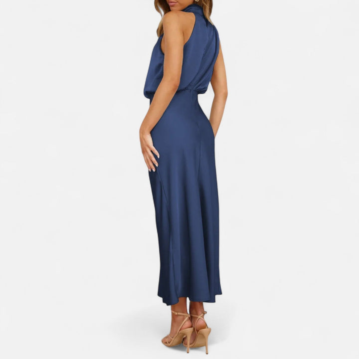 Margaux | Blouson Cowl Satin Halter Neck Maxi Dress