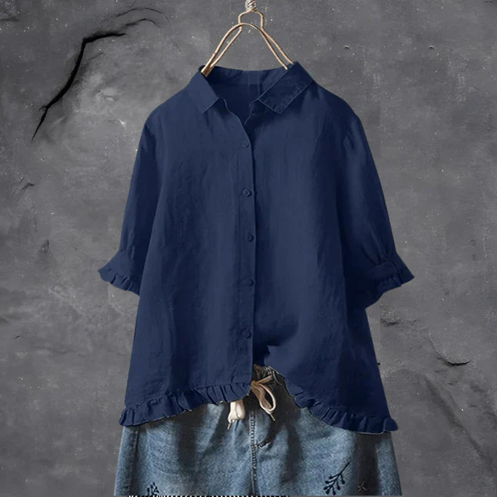 Frill | Ruffle Hem Short Sleeve Cotton Women's Blouse