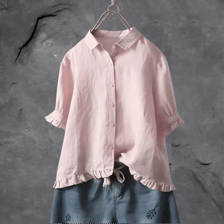 Frill | Ruffle Hem Short Sleeve Cotton Women's Blouse