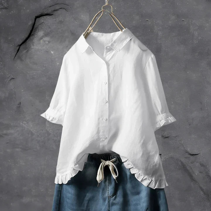 Frill | Ruffle Hem Short Sleeve Cotton Women's Blouse