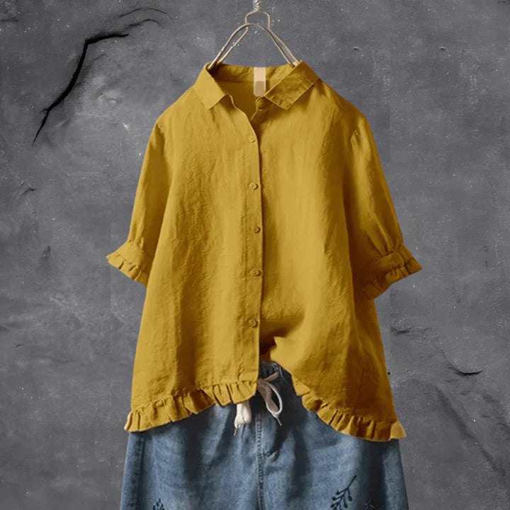 Frill | Ruffle Hem Short Sleeve Cotton Women's Blouse