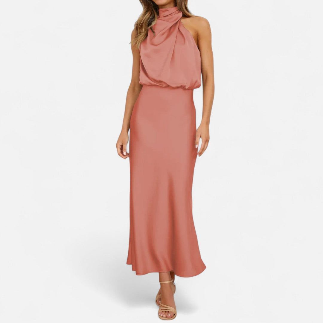 Margaux | Blouson Cowl Satin Halter Neck Maxi Dress