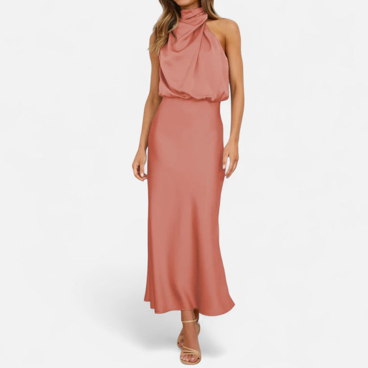 Margaux | Blouson Cowl Satin Halter Neck Maxi Dress