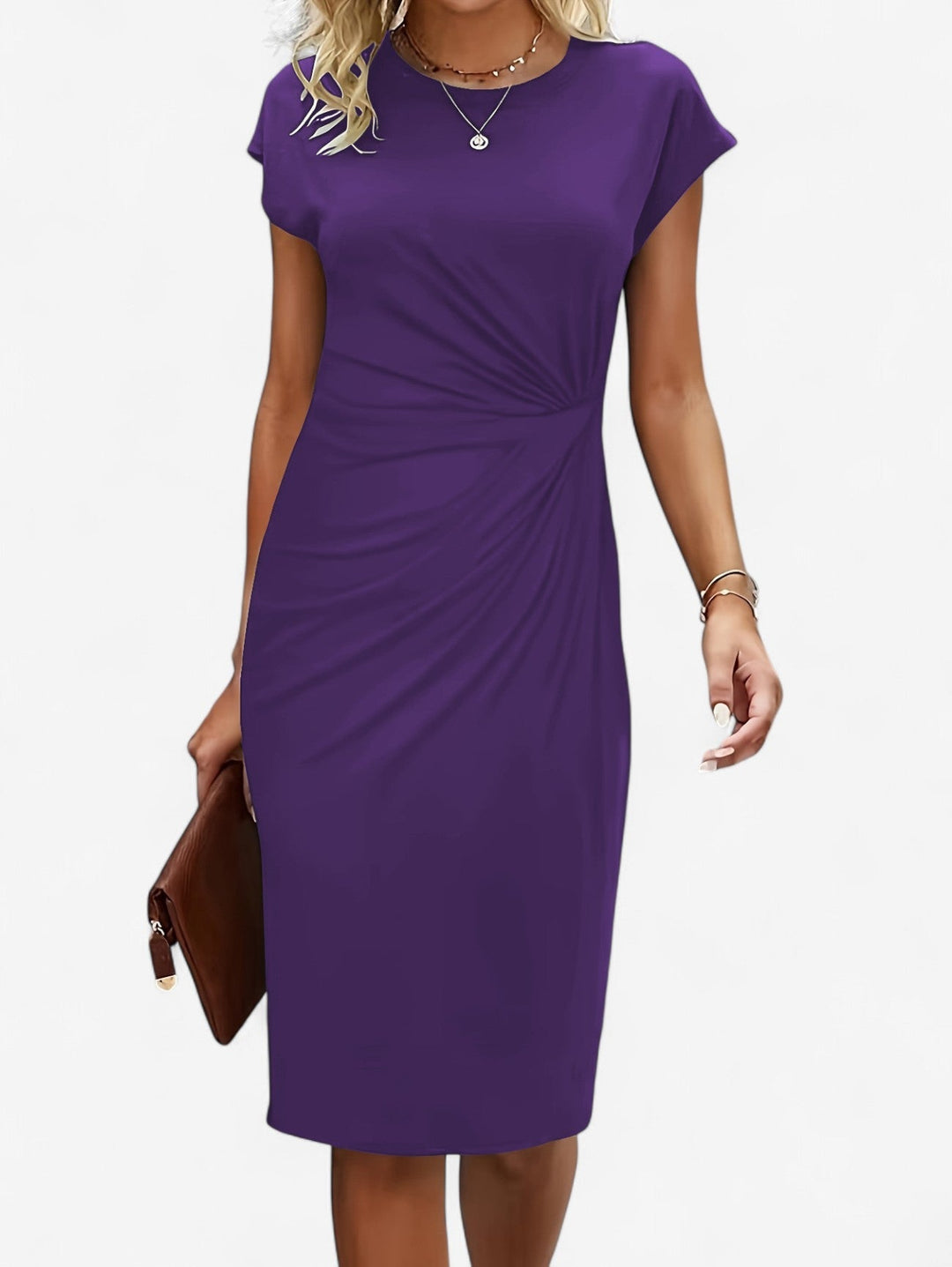 Nora | Crew Neck Twist Knot Cap Sleeve Bodycon Midi Formal Dress