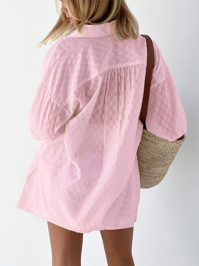 Bianca | Textured Matching Set – Women's Oversized Shirt & Shorts