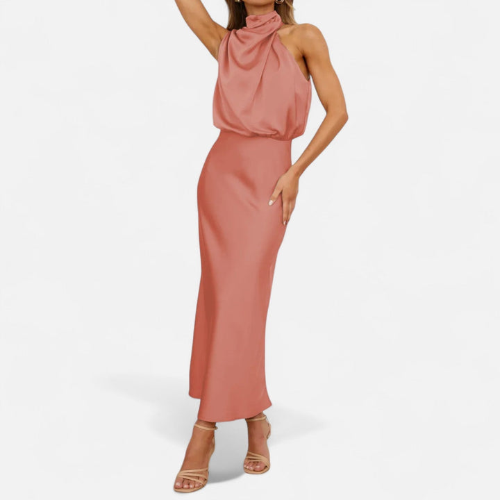 Margaux | Blouson Cowl Satin Halter Neck Maxi Dress