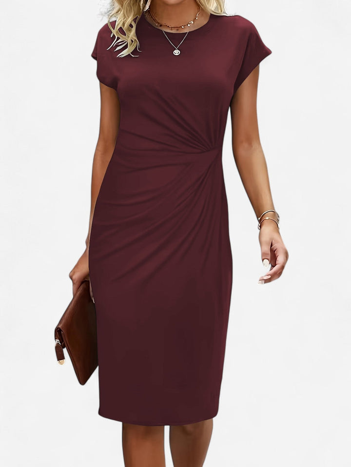 Nora | Crew Neck Twist Knot Cap Sleeve Bodycon Midi Formal Dress