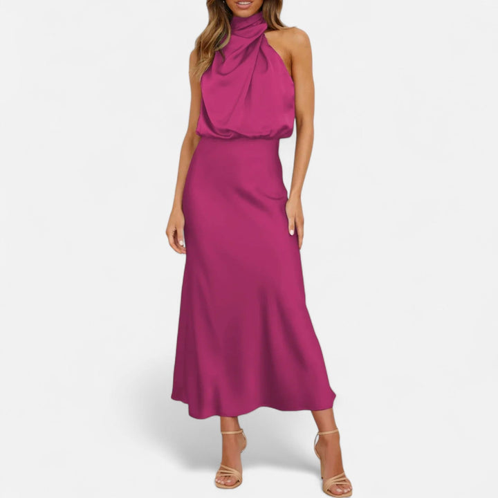 Margaux | Blouson Cowl Satin Halter Neck Maxi Dress