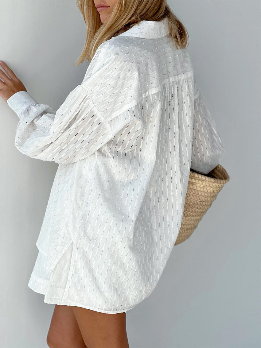 Bianca | Textured Matching Set – Women's Oversized Shirt & Shorts