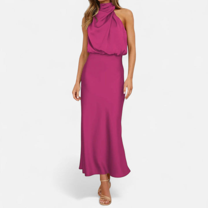 Margaux | Blouson Cowl Satin Halter Neck Maxi Dress