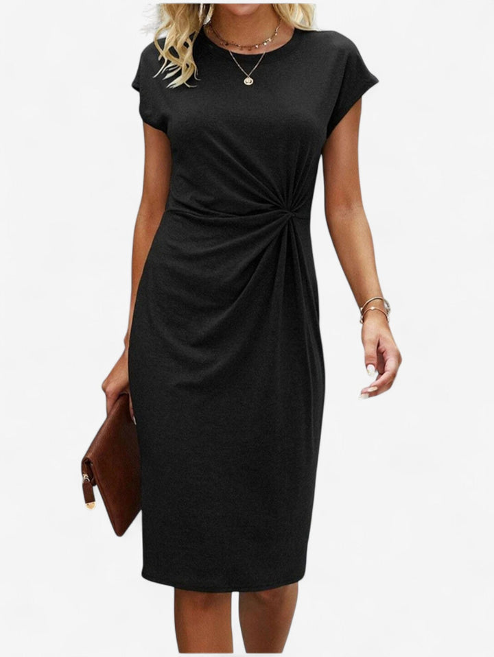 Nora | Crew Neck Twist Knot Cap Sleeve Bodycon Midi Formal Dress