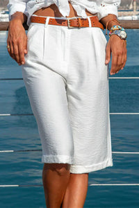 Capella | Women's Linen Pleated Bermuda Shorts