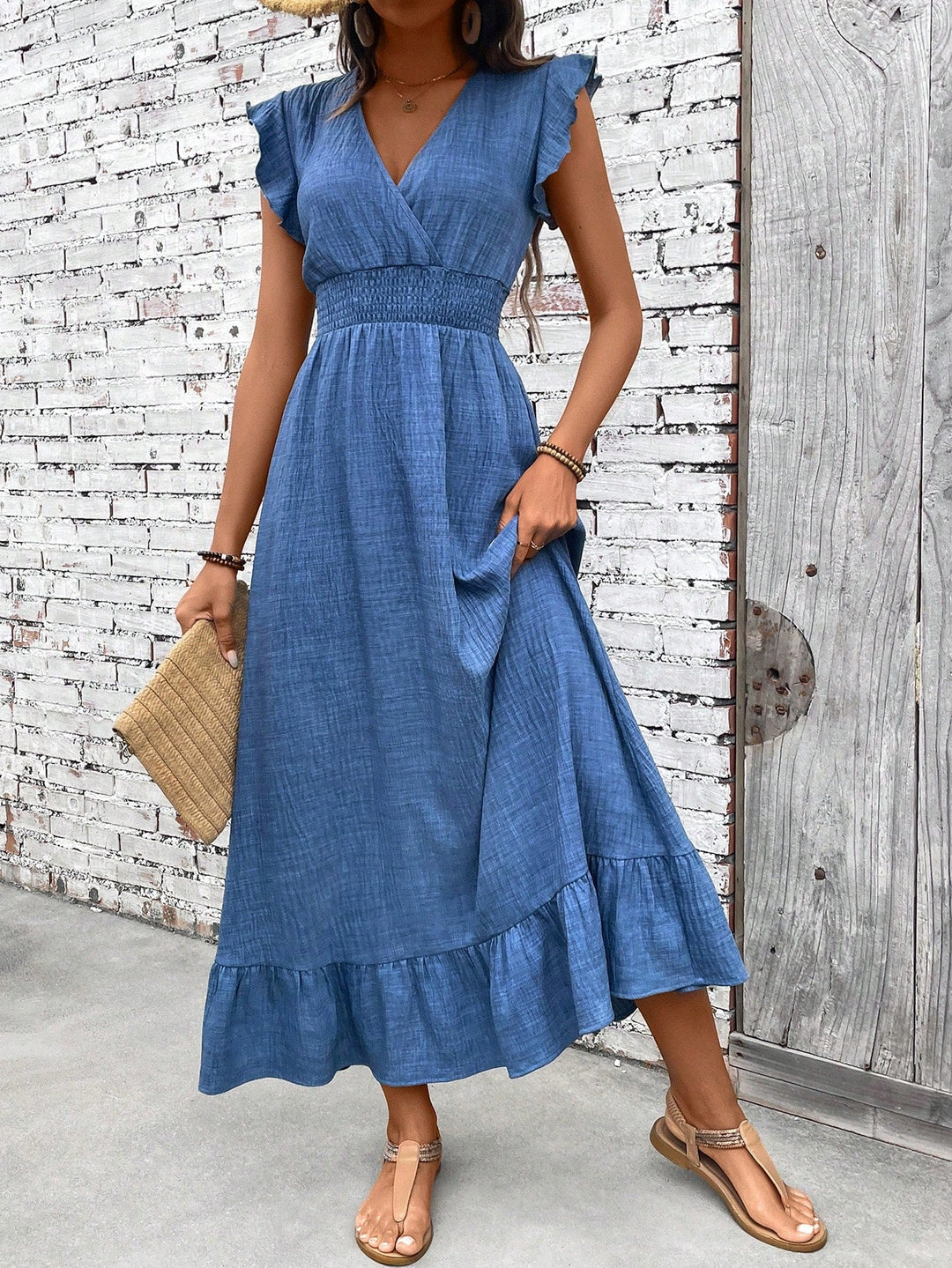Brynn | Ruffle Sleeve Smocked Waist Linen Boho Dress