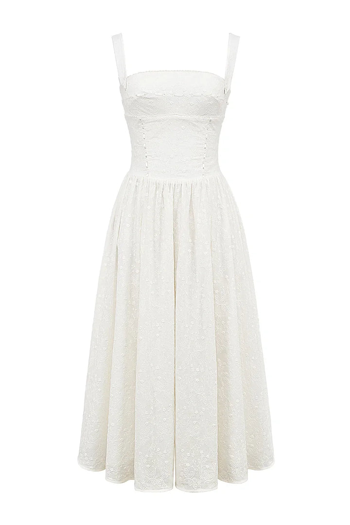 Vivien | Gingham Bustier Womens Pleated Midi Dress with Pockets