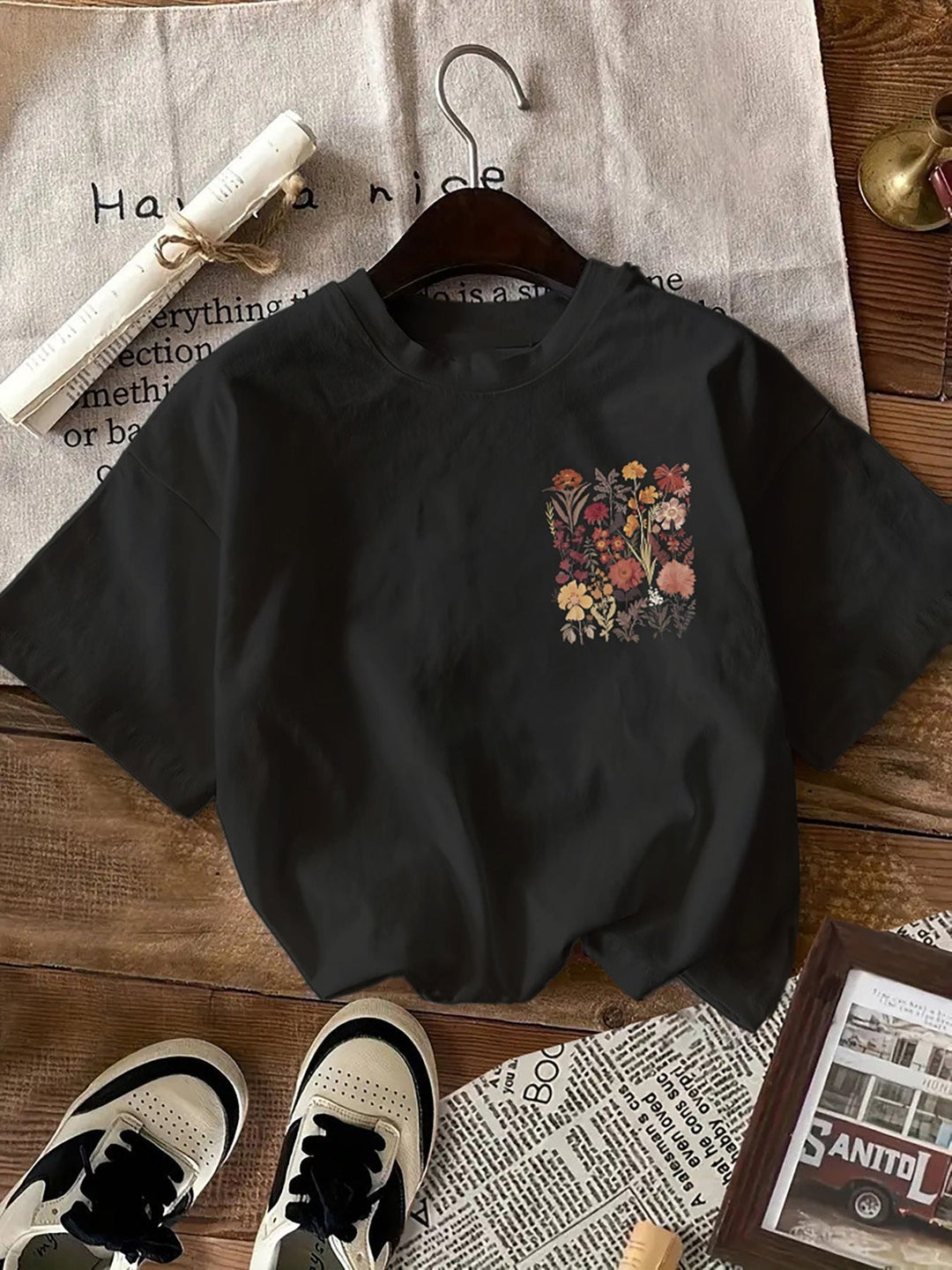 Wildflower | Botanical Chest Print Oversized Womens T Shirt