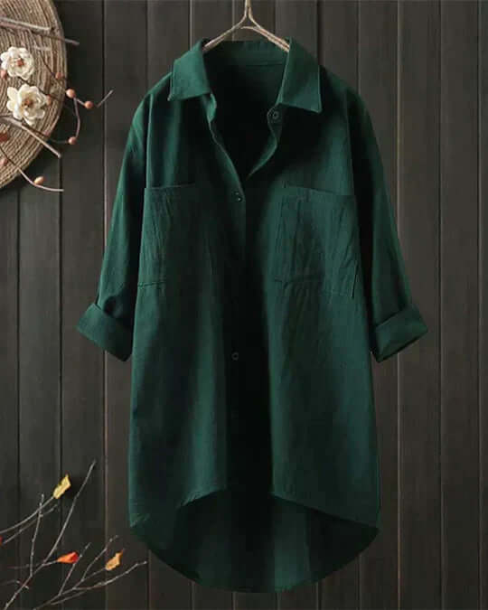 Olivia | Dual-Pocket High-Low Linen Tunic Blouse