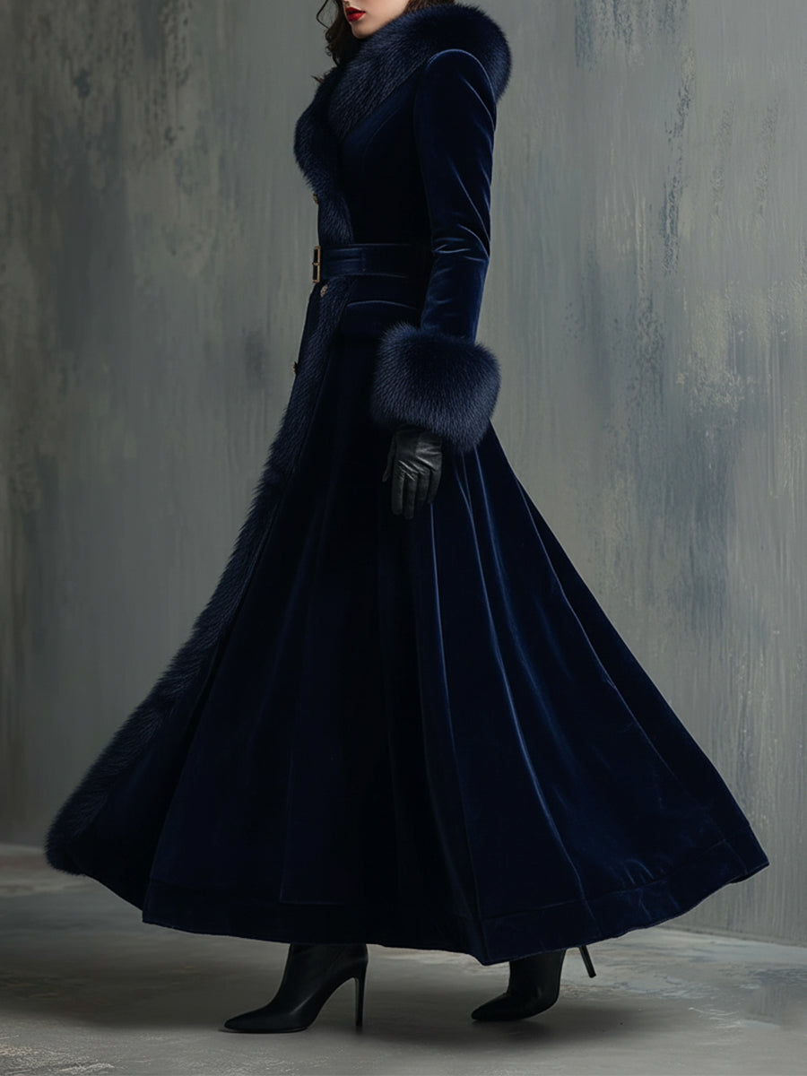 Vivienne | Faux Fur Trim Velvet Maxi Dress – Evening Dresses
