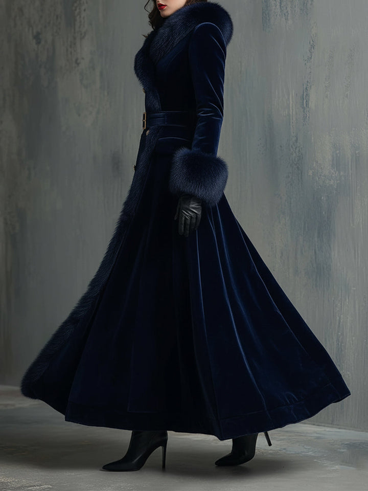 Vivienne | Faux Fur Trim Velvet Maxi Dress – Evening Dresses