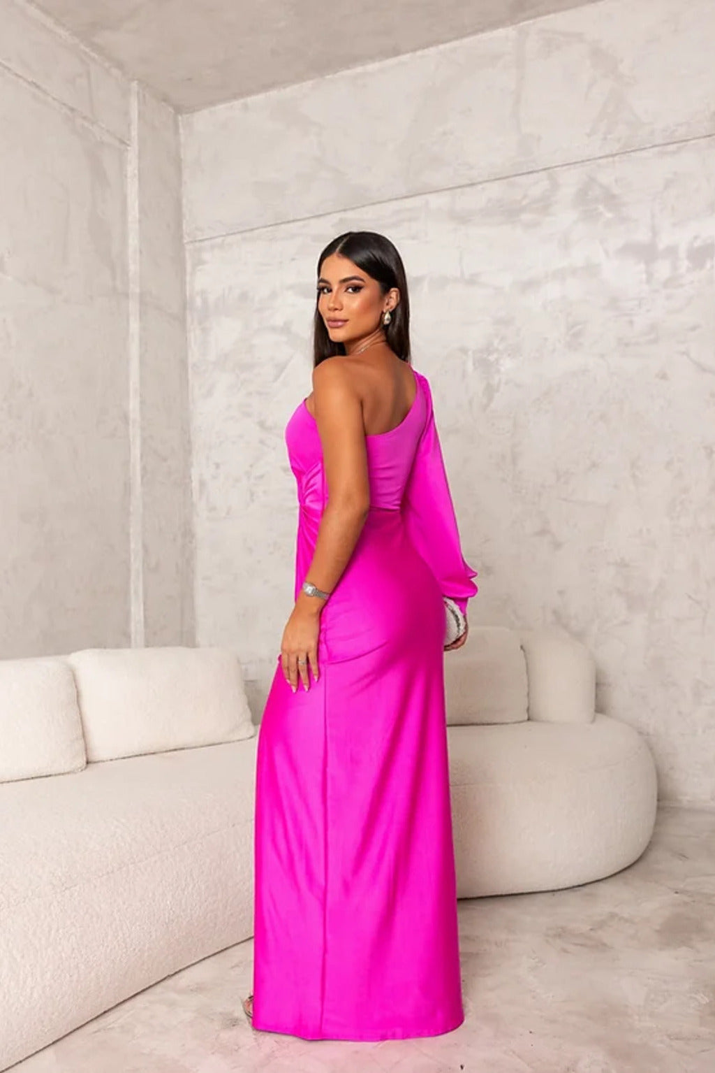 Cassandra | One Shoulder Twist Knot Satin Maxi Fall Wedding Guest Dress