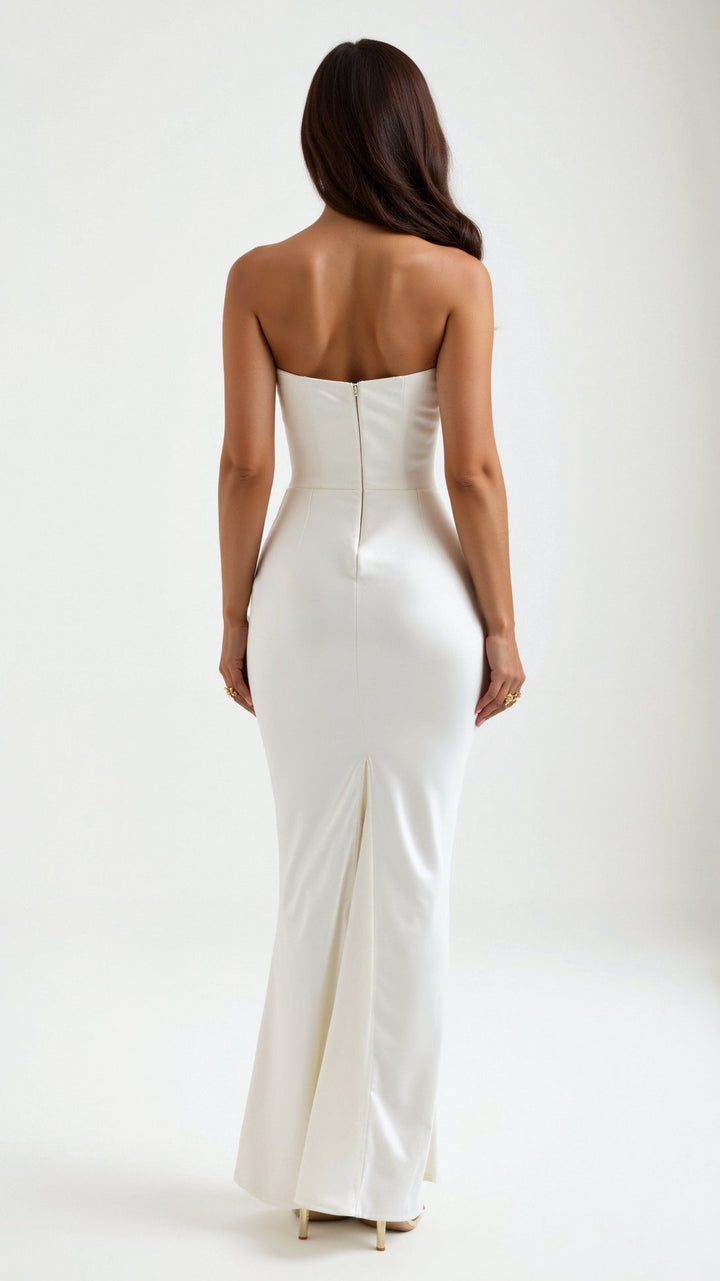 Adrienne | Strapless Corset Ruched Satin Maxi Formal Dress