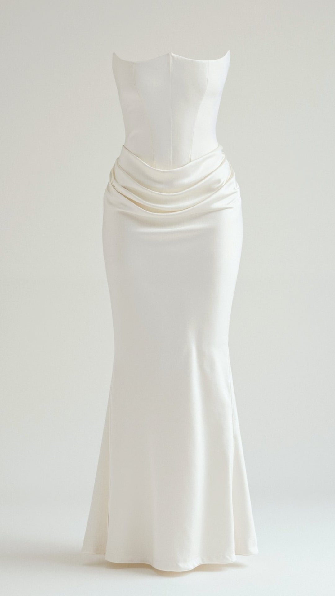 Adrienne | Strapless Corset Ruched Satin Maxi Formal Dress