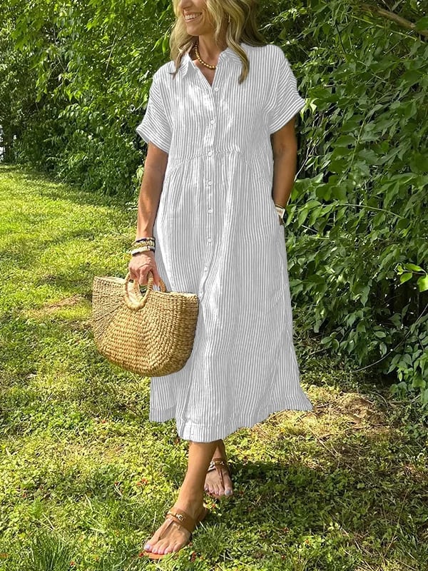 Brielle | Striped Shirt Dress – Casual Linen Midi Summer Dress