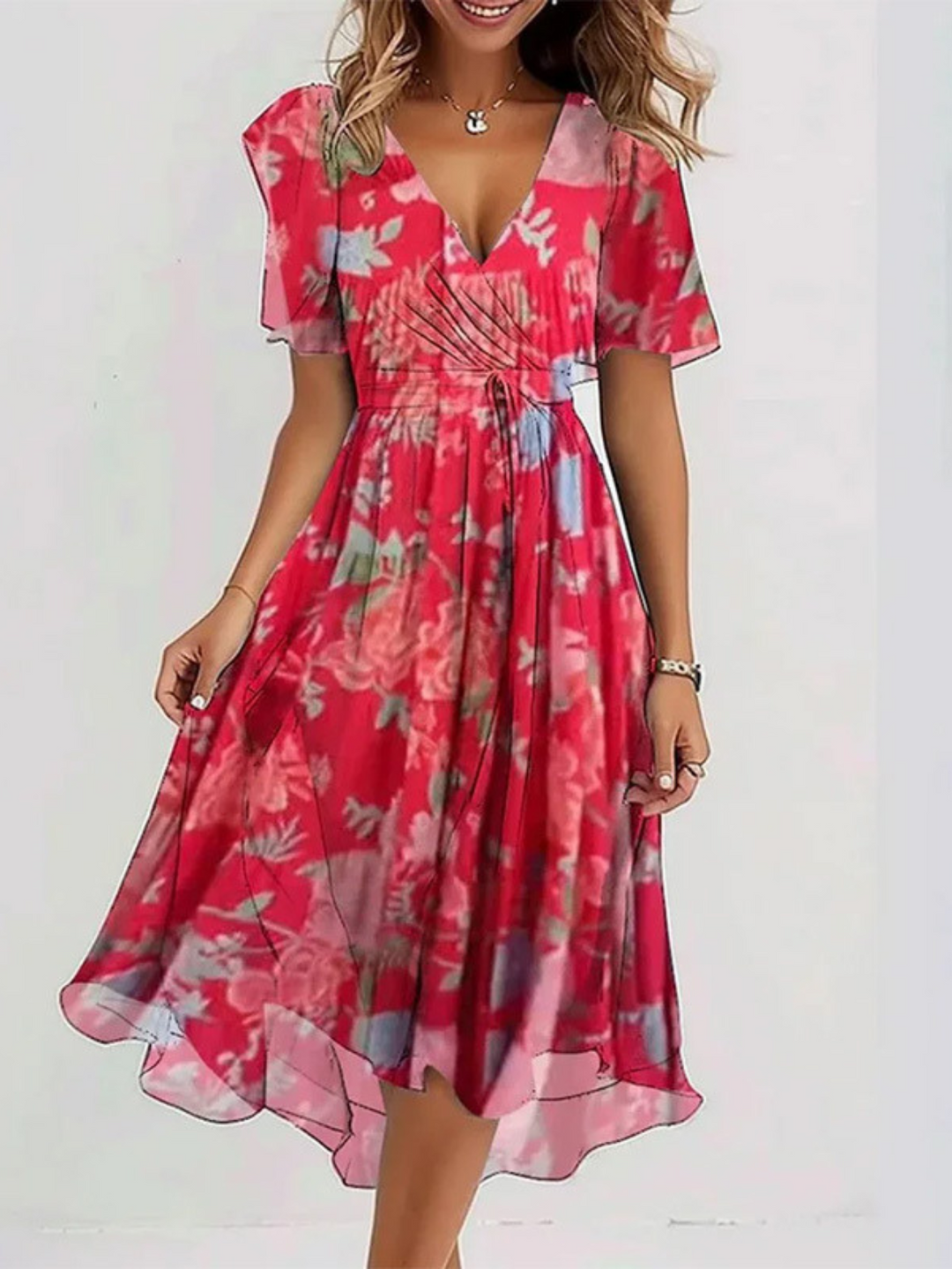Josephine | Floral Wrap-Style Flutter-Sleeve Summer Dress