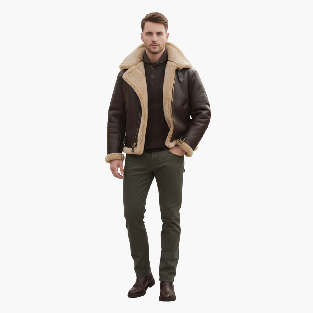 Sherpa | B3 Shearling Aviator Leather Jacket with Belt Strap