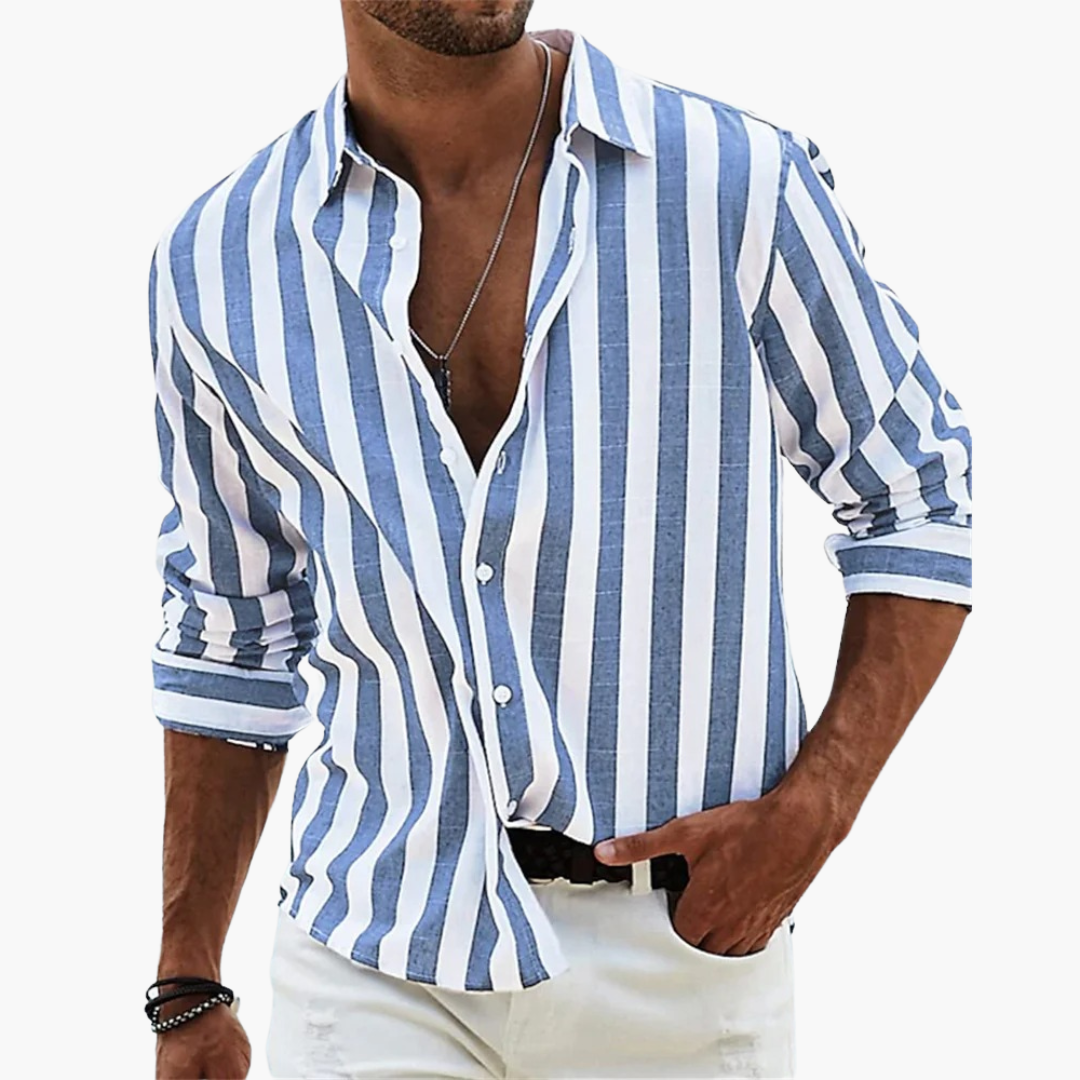 Riviera | Striped Long Sleeve Shirt – Men's Casual Button Up Summer Shirt
