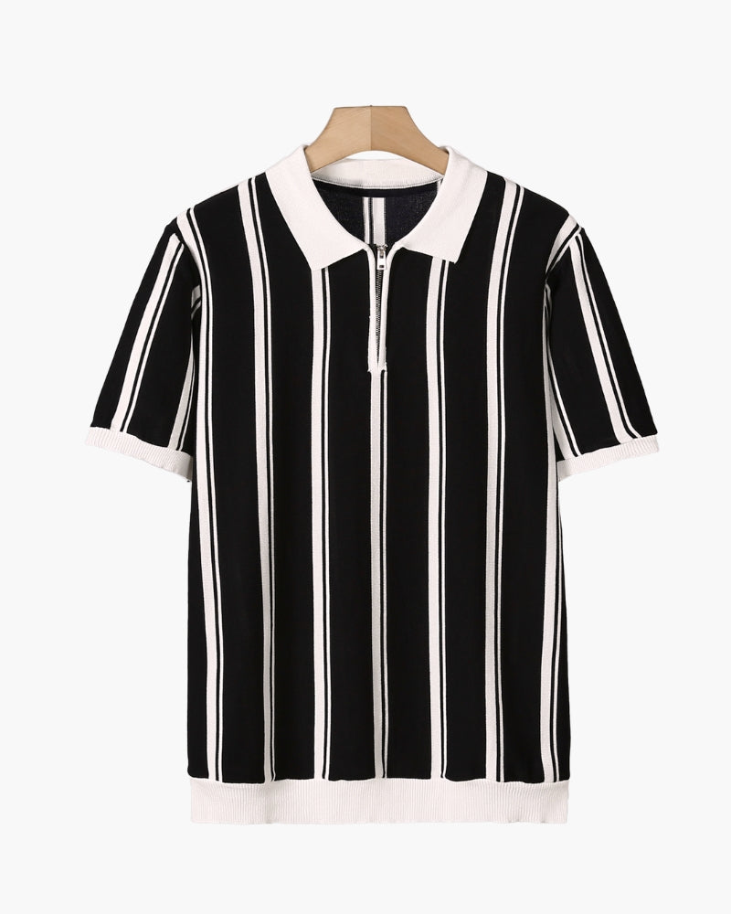 Rocco | Striped Zip Polo Shirt – Men's Knit Short Sleeve Top