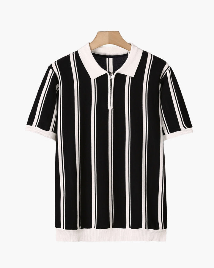 Rocco | Striped Zip Polo Shirt – Men's Knit Short Sleeve Top