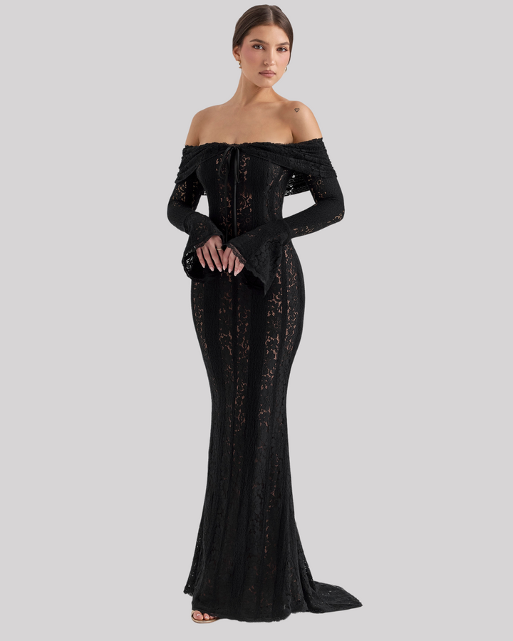 Seraphina | Lace Off The Shoulder Dress Flared Sleeve Maxi