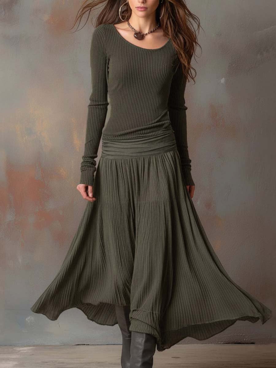Stevie | Ribbed Long Sleeve Maxi Dress
