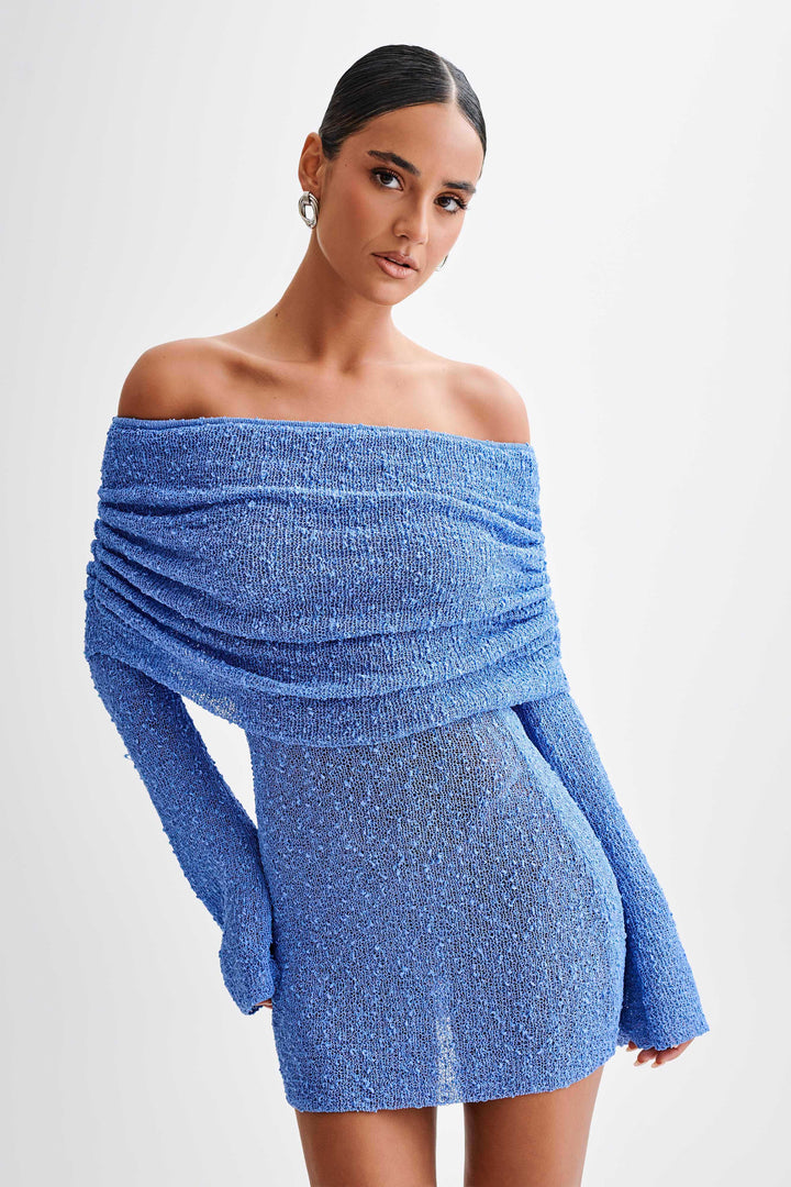 Colette | Off-Shoulder Long Sleeve Homecoming Dress in Sequin Knit