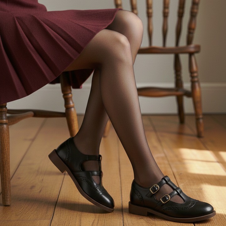 Brogue | Double Buckle T-Bar Leather Mary Jane Flats