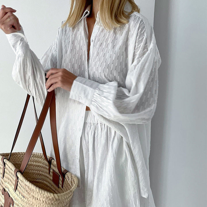 Bianca | Textured Matching Set – Women's Oversized Shirt & Shorts