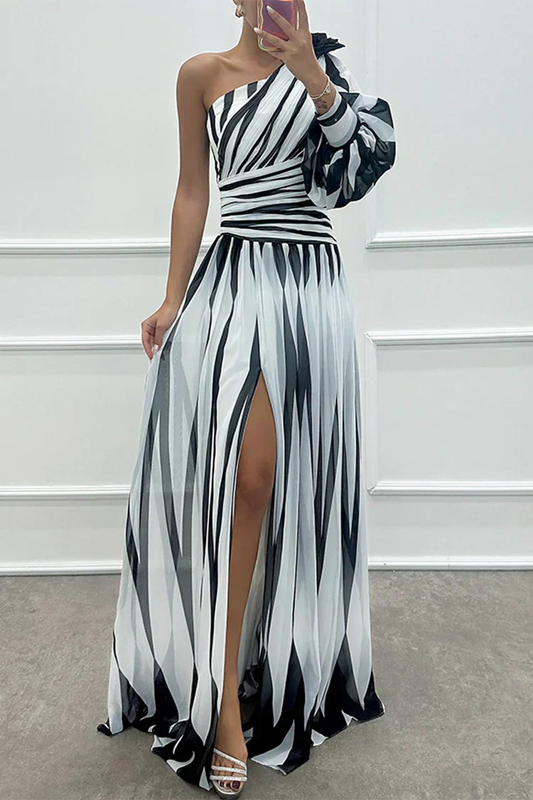Celeste | Striped One Shoulder Dress Maxi with Split